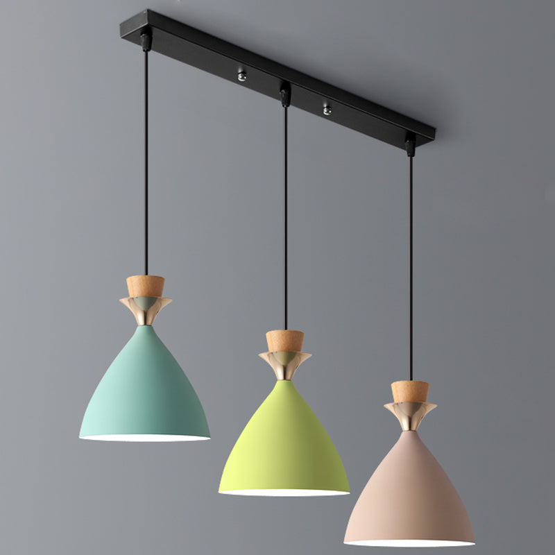 Macaroon 3 luces colgante verde-color-amarillo-amarillo tono de metal luz colgante con alambre colgante ajustable de 59 "