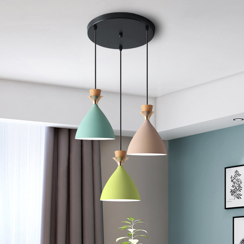 Macaroon 3 luces colgante verde-color-amarillo-amarillo tono de metal luz colgante con alambre colgante ajustable de 59 "