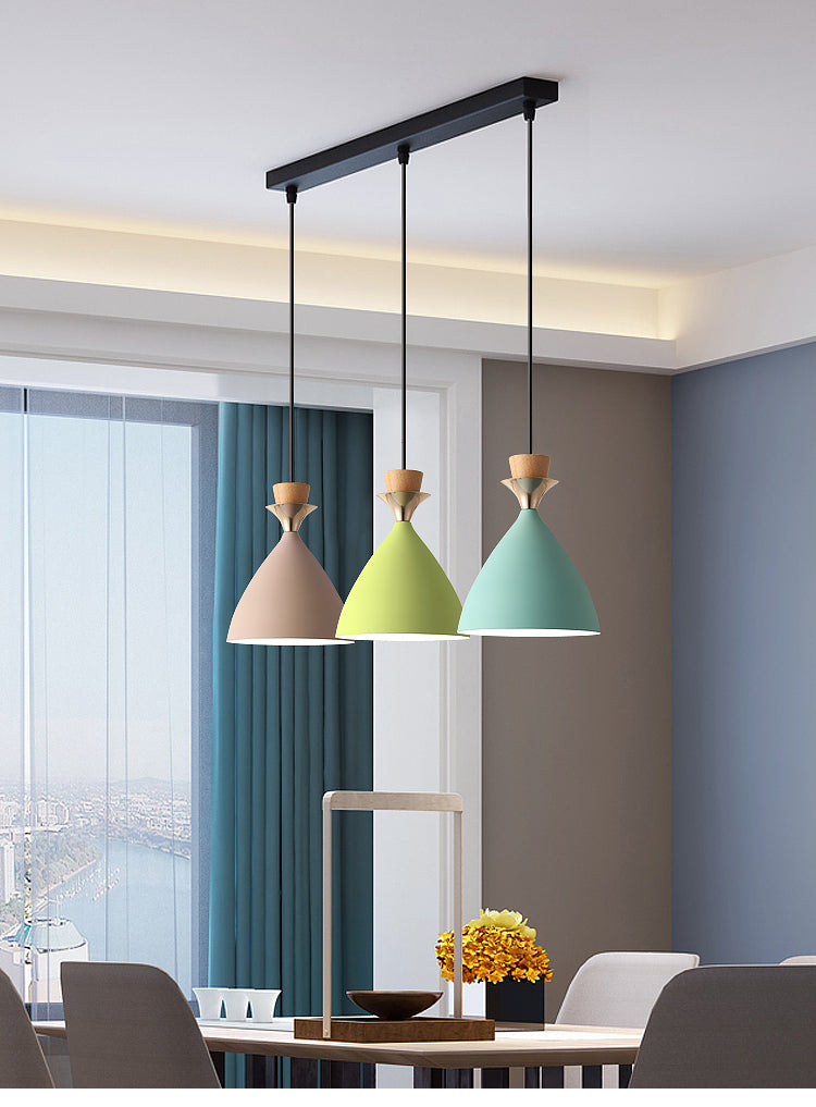 Macaroon 3 luces colgante verde-color-amarillo-amarillo tono de metal luz colgante con alambre colgante ajustable de 59 "