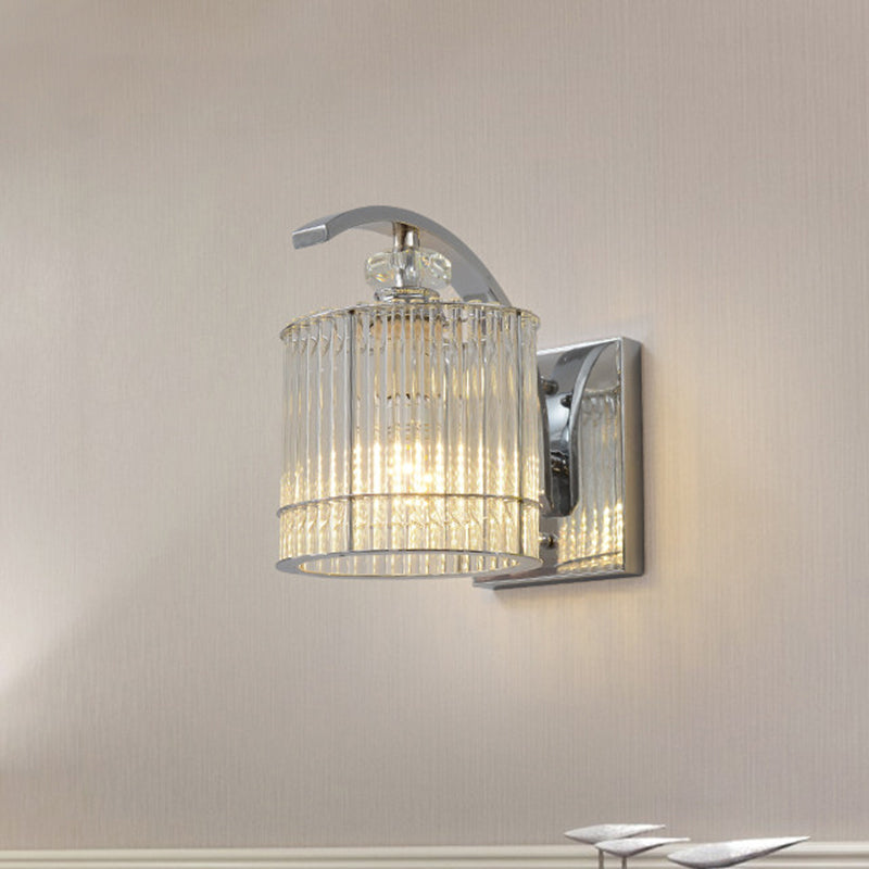 1 lampe murale cylindrique de tête avec un éclairage mural moderniste à l'ombre en cristal transparent en or
