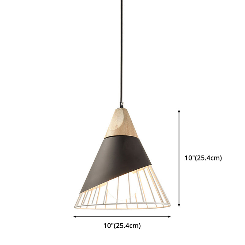 1 Light Macaroon Hanging Light Nordic Minimalist Solid Wood Bedroom Pendant Lamp with Iron Hollow Lampshade