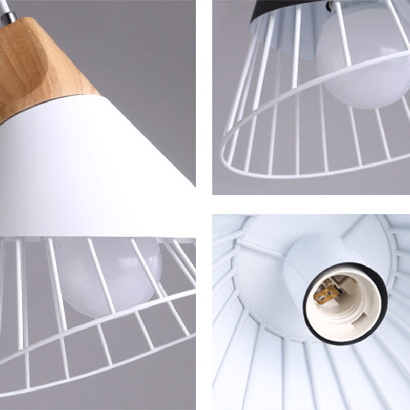 1 Light Macaroon Hanging Light Nordic Minimalist Solid Wood Bedroom Pendant Lamp with Iron Hollow Lampshade