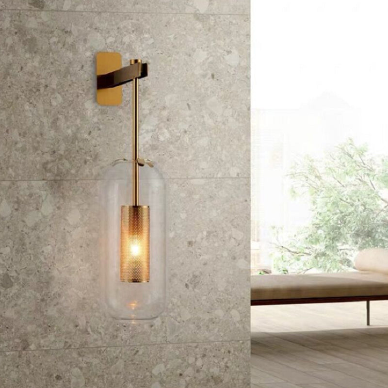 Vintage stijl messing wandlamp met helder glas
