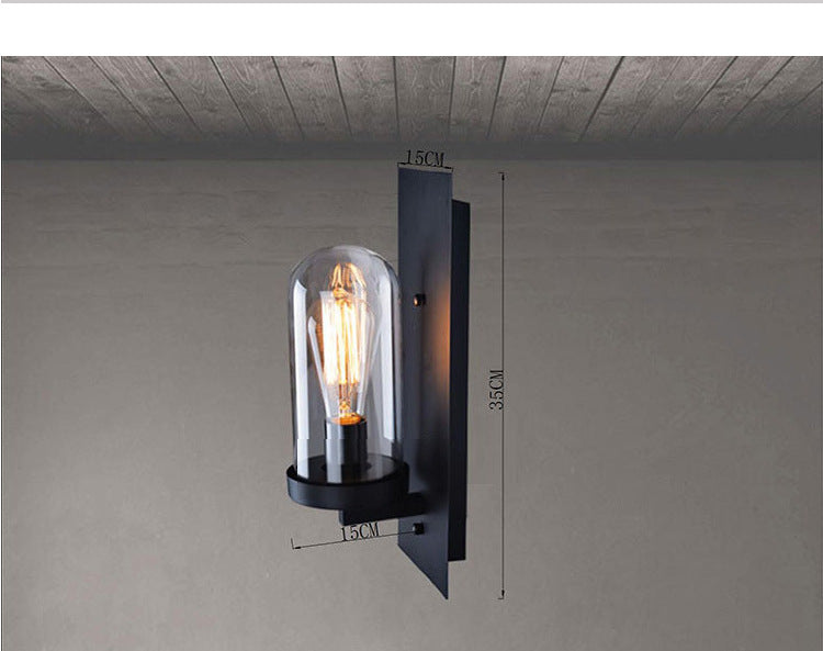 Industrial Metal Wall Mount Light 1 Head Bar Lamp with Glass Shade for Bedroom Living Room