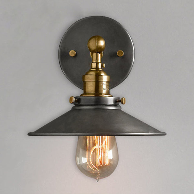 Vintage Industrial Style Sconce Single Light with Shallow Round Flared Metal Shade Wall Lamp for Bar