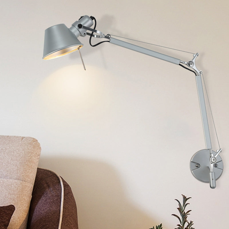 Innenkernwandleuchter 1 Kopf Silber Finish Verstellbares Arm Metall Wandmontage Leslicht