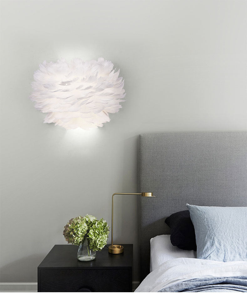 Home Decoration Wall Lamp Modern Ambient Lighting White Feather Sconce for Living Room Bedroom