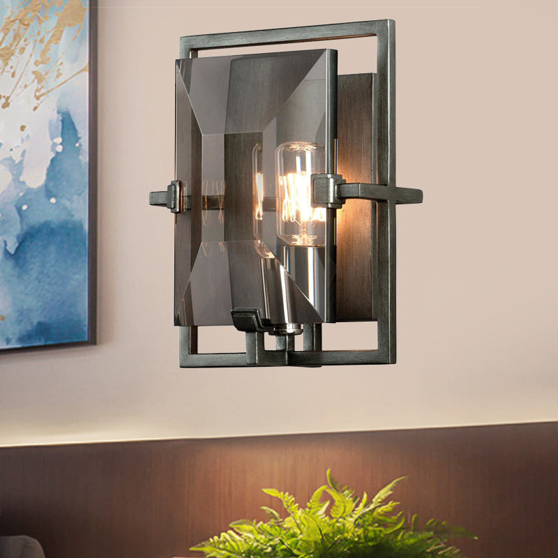 Rechteckkristall Schattenwand Leuchte Vintage 1 Glühmauer Wandleuchte in Rauchgrau für den Flur