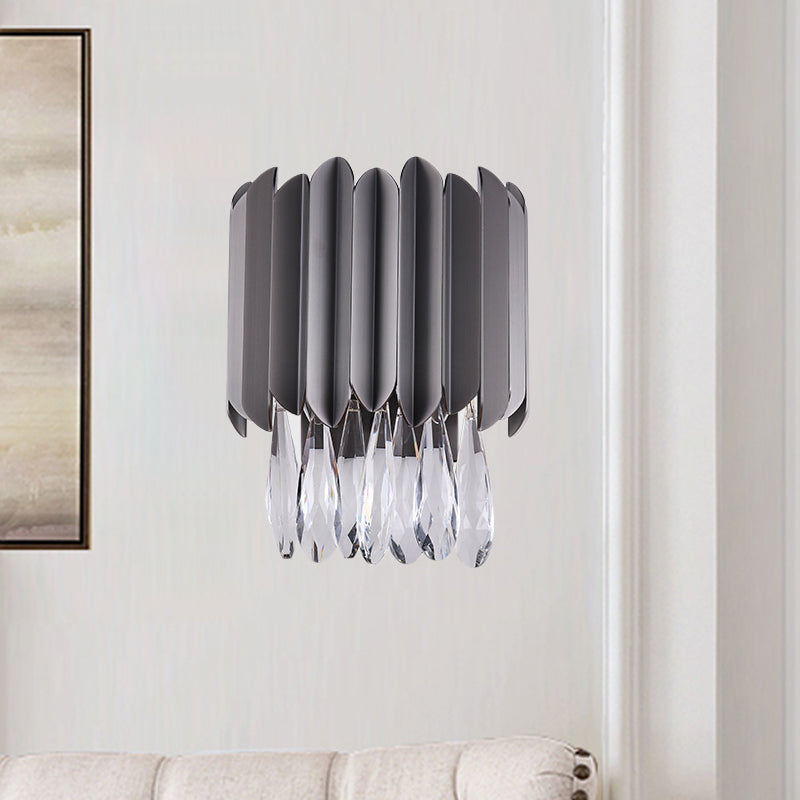 K9 Crystal Teardrop Shade Wall Lighting Fixture Modern 2 Lights Bedroom Wall Mounted Light Fixture in Black