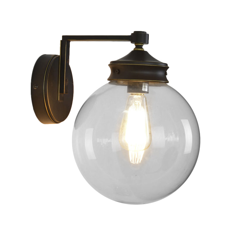 Industrial Global Sconce Light Glass and Metal 1 Bulb Wall Light Fixture in Matte Black Finish