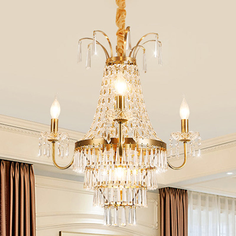 Empire Chandelier Light Fixture with Candle Luxury Crystal 4 Heads Chandelier Pendant Light in Brass Finish