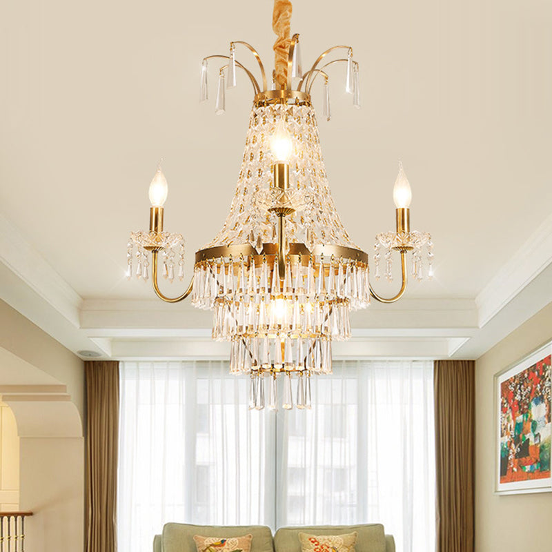 Empire Chandelier Light Fixture with Candle Luxury Crystal 4 Heads Chandelier Pendant Light in Brass Finish