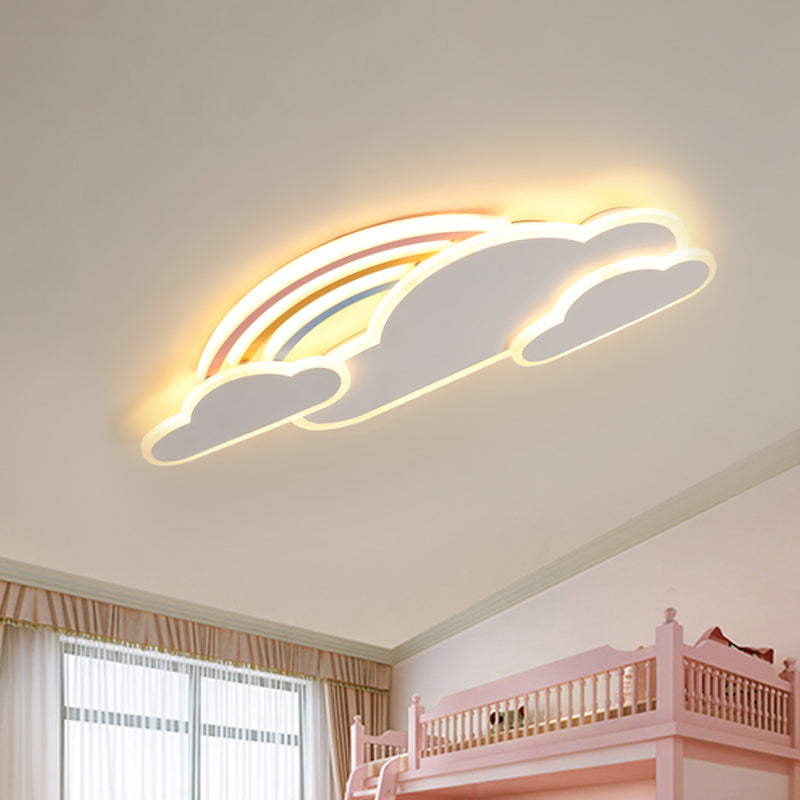White/Pink Rainbow Cloudy Ceiling Light Cartoon Metallic LED Flush-Mount Light Fixture, Warm/White Light