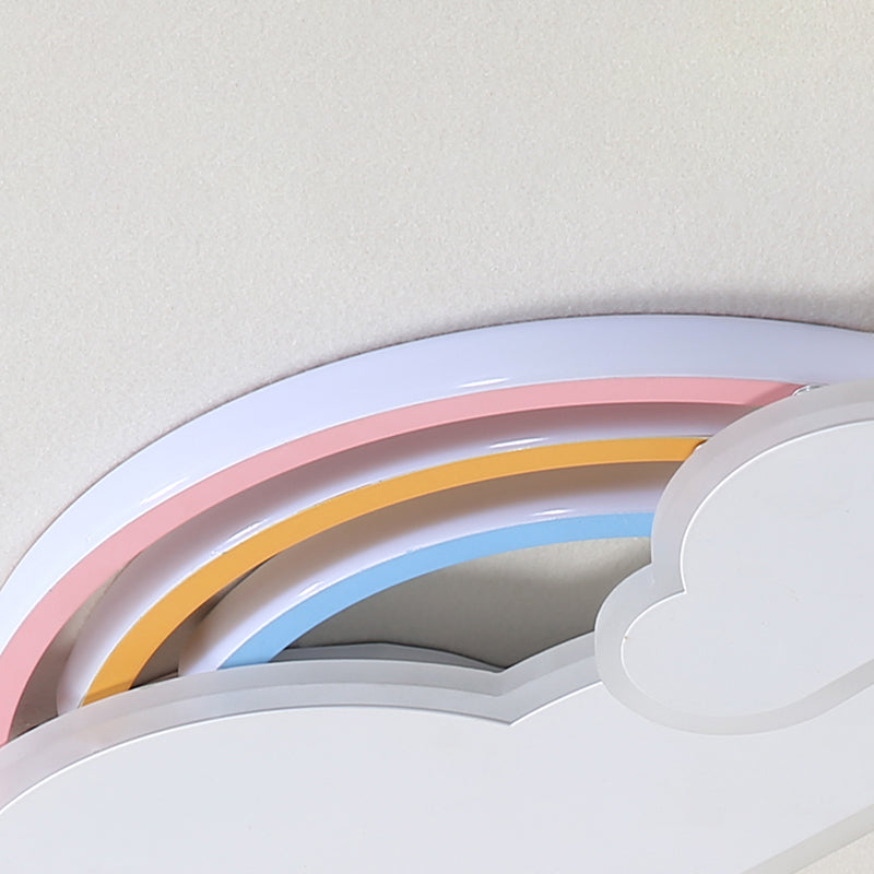 White/Pink Rainbow Cloudy Ceiling Light Cartoon Metallic LED Flush-Mount Light Fixture, Warm/White Light