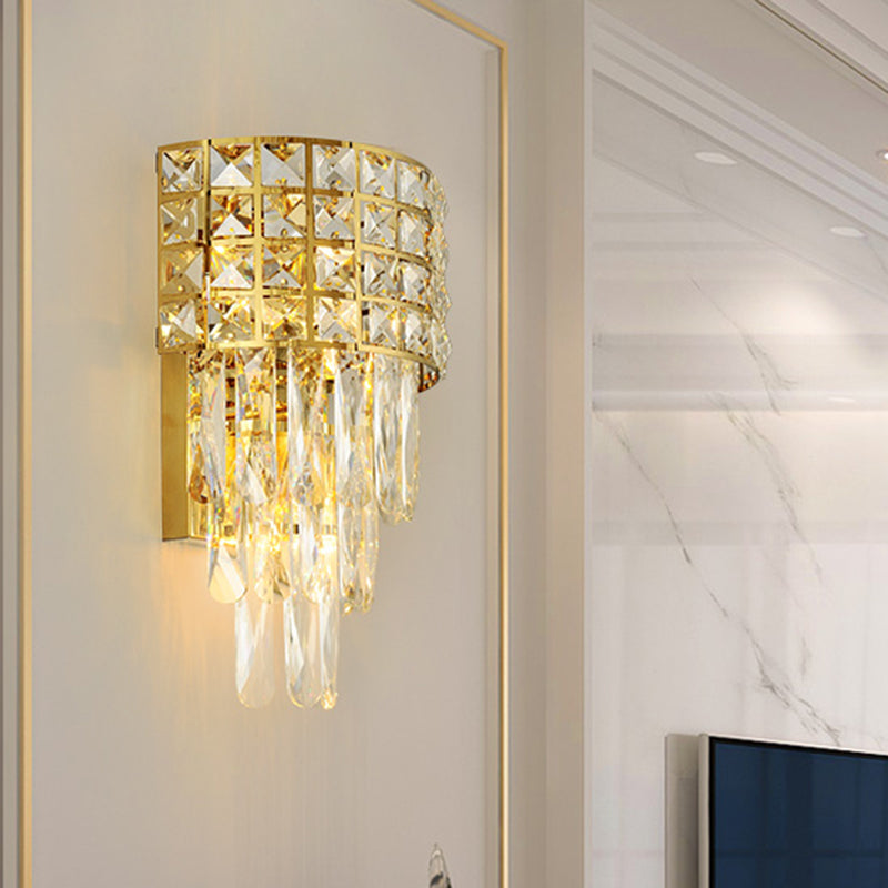 Triangular Crystal Block Wall Lamp Modern 3 Lights Wall Mount Lighting in Gold Finish