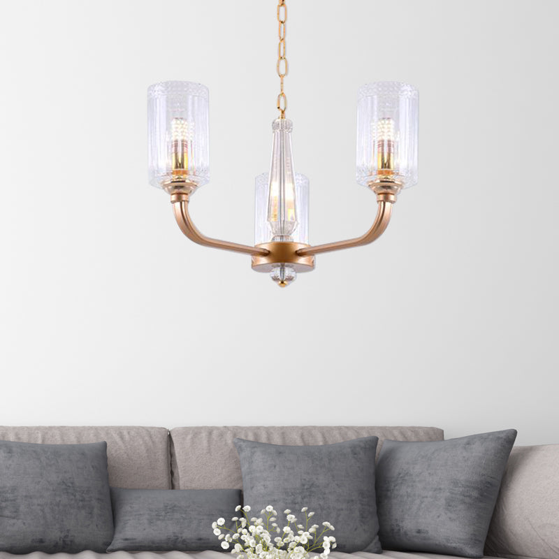 Clear Glass Cylinder Chandelier Light Vintage 3/5/6/8 Heads Chandelier Lighting Fixture in Gold