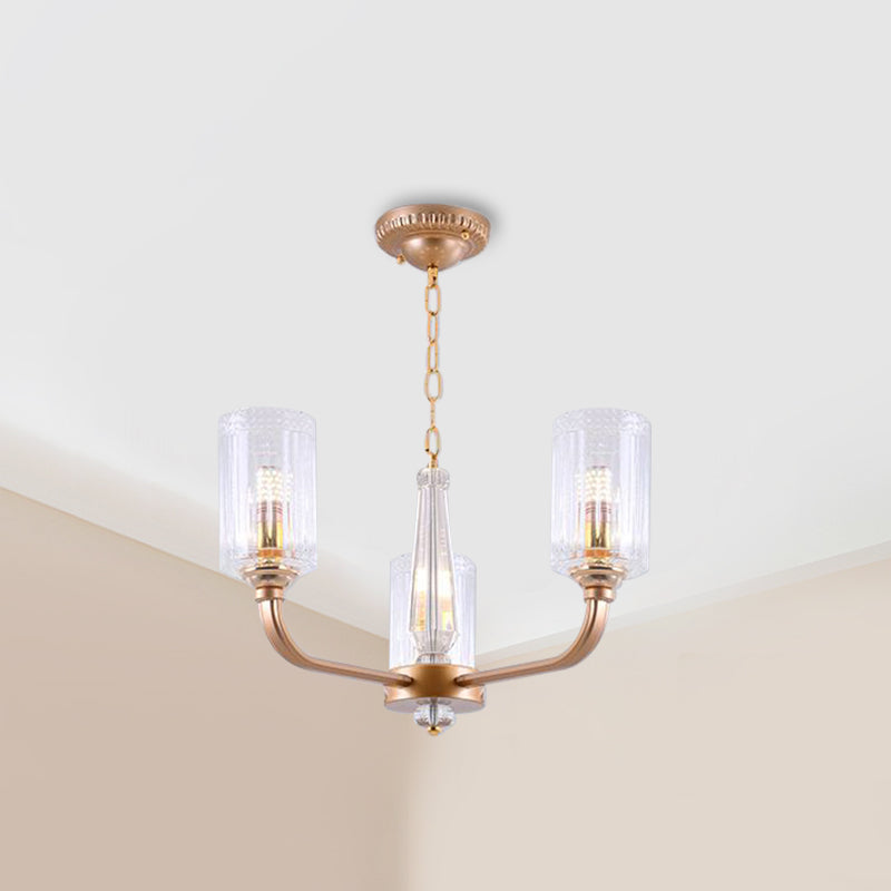 Clear Glass Cylinder Chandelier Light Vintage 3/5/6/8 Heads Chandelier Lighting Fixture in Gold