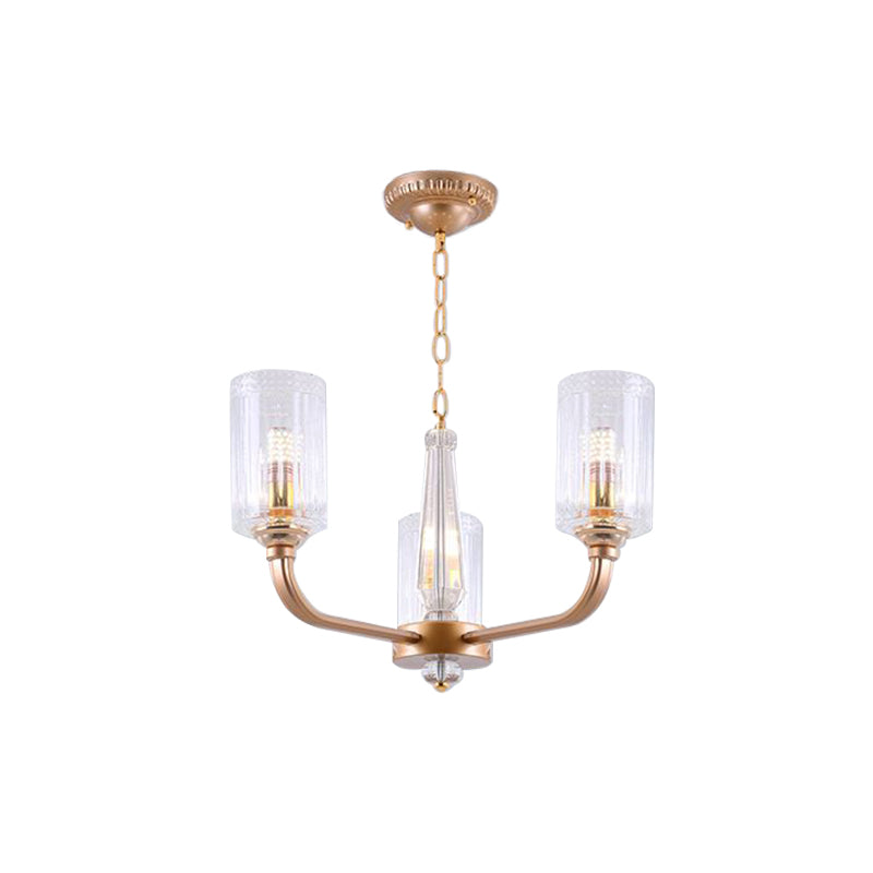 Clear Glass Cylinder Chandelier Light Vintage 3/5/6/8 Heads Chandelier Lighting Fixture in Gold