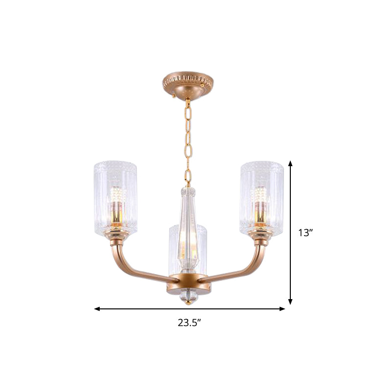 Clear Glass Cylinder Chandelier Light Vintage 3/5/6/8 Heads Chandelier Lighting Fixture in Gold