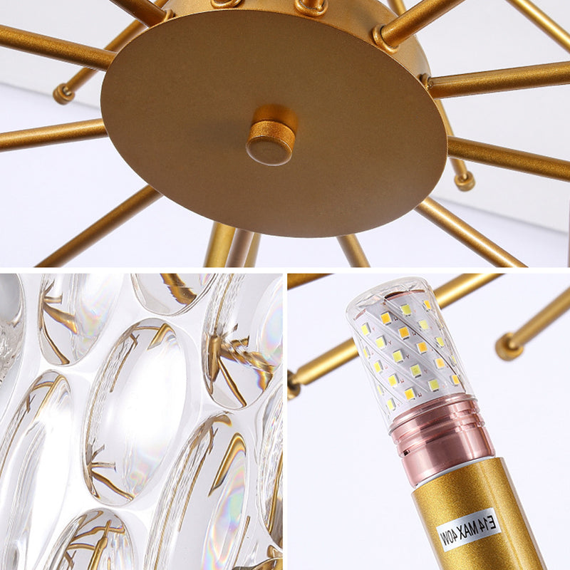 6 Glühbirnen runden Kronleuchter -Anhänger Licht mit klarer Glasdekoration Vintage Hängende Licht im Messing zum Esstisch