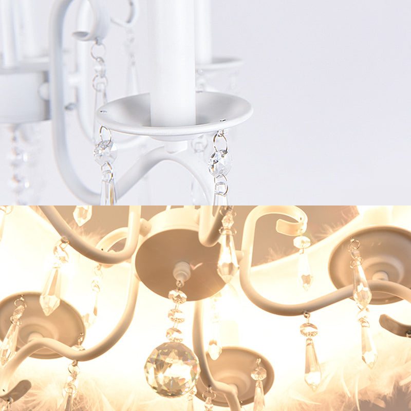 Casa de tambor de plumas Candelier colgante Modern 5 luces Luz de suspensión en blanco para sala de estar