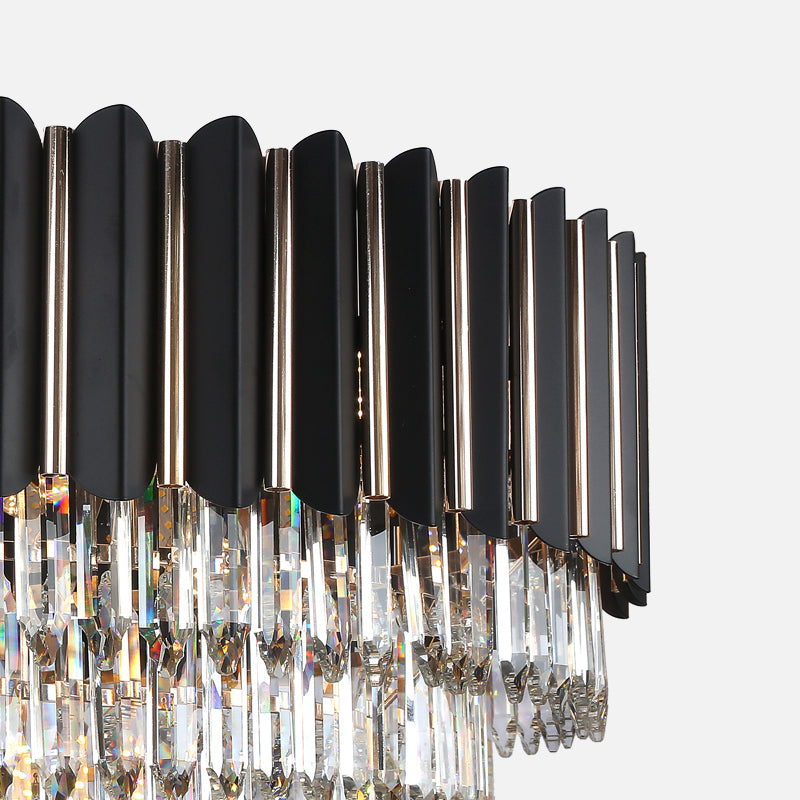 Luz de lámpara de lámpara de sombra redonda de cristal facetado con lámina de metal moderna luz colgante de techo de múltiples luces en negro