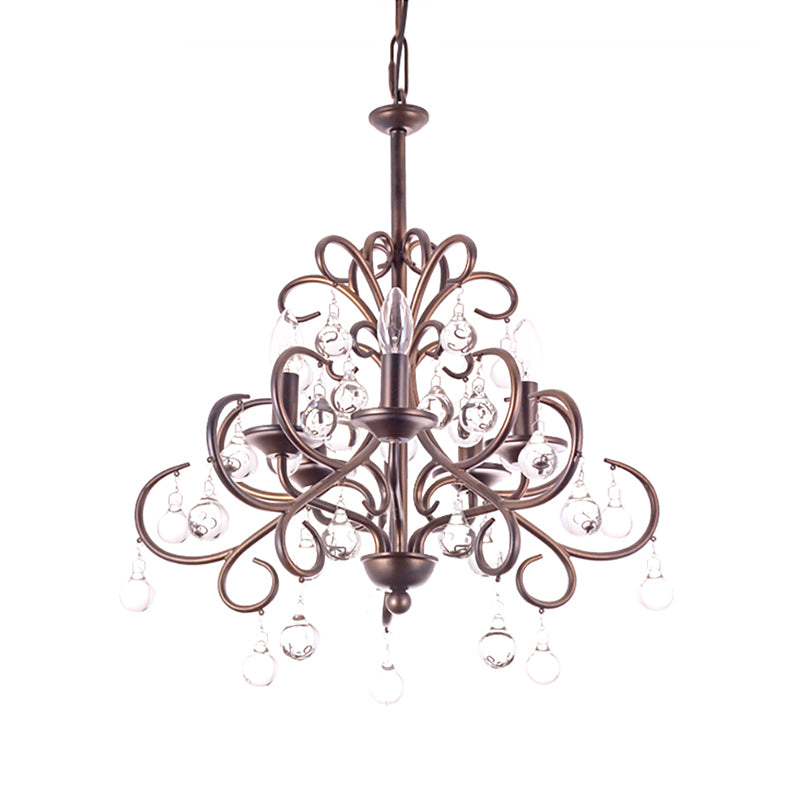 Luz de techo de lágrima de cristal transparente Luz Vintage Estilo Vintage 5 Lámpara de araña de bombillas con vela en negro mate/bronce