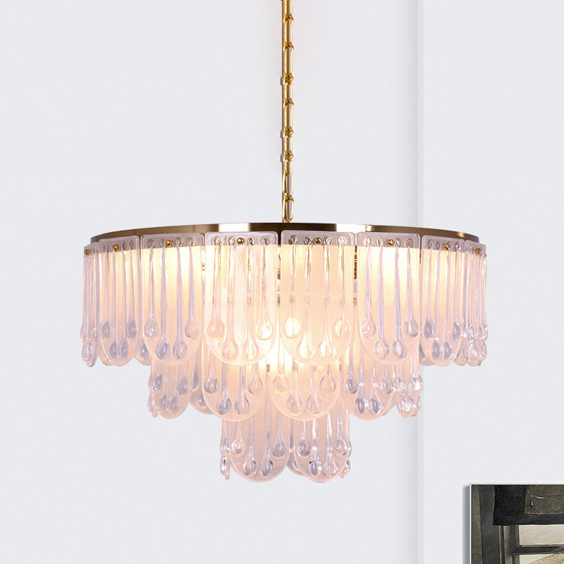 16 "/23,5" W Gecker Glasstufen mit Kronleuchter Licht modernistischer 3/8 Leuchten hängende Lampe mit Metallkette in Gold