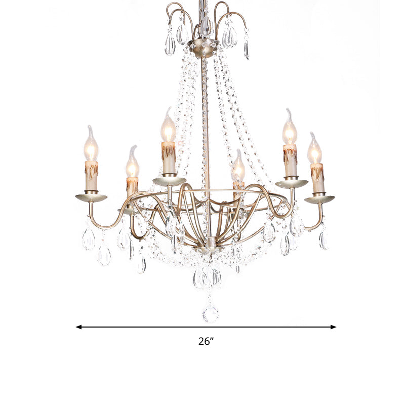 Lámpara de araña de conde de cristal transparente modernista 6 cabezas lámpara colgante en acabado dorado para dormitorio