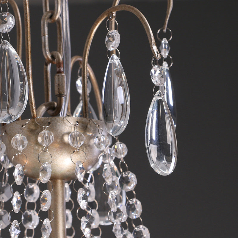 Lámpara de araña de conde de cristal transparente modernista 6 cabezas lámpara colgante en acabado dorado para dormitorio