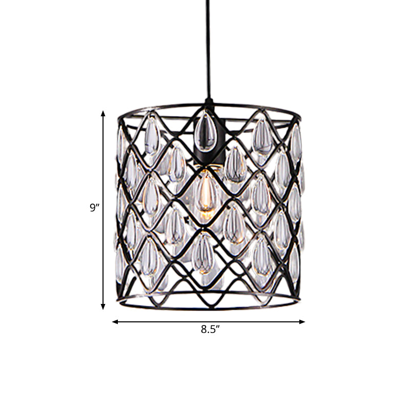 Iluminación colgante enjaulada de metal con caída de cristal deco industrial 1/4/6 luces lámpara lámpara de lámpara en negro