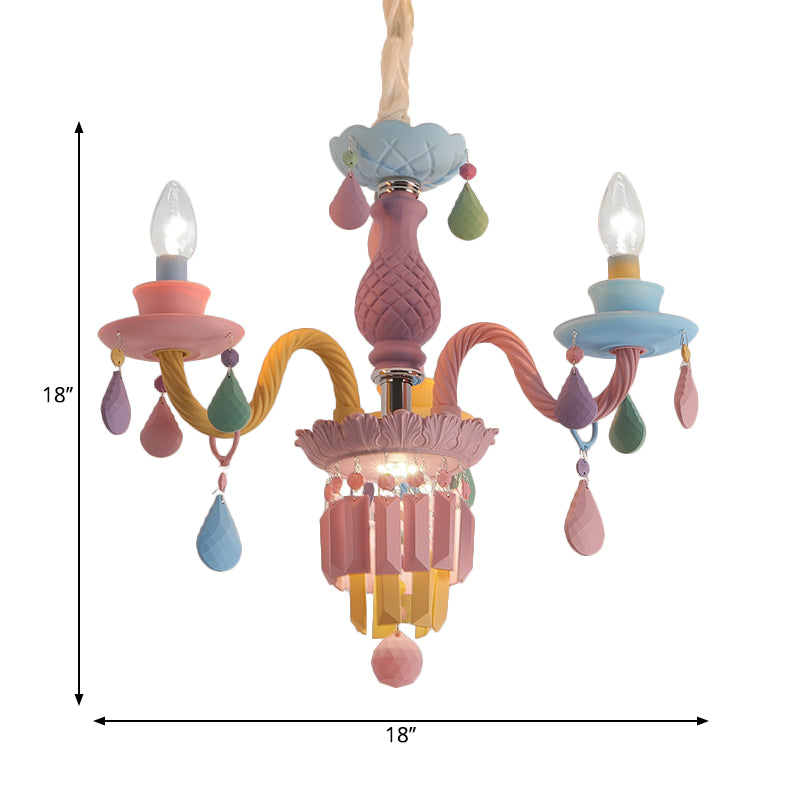 3/5 Lampenkerzenkerze Kronleuchter Anhänger Leichtes Makkaronglas hängendes Licht mit Kristallakzent in mehrerer Farbe