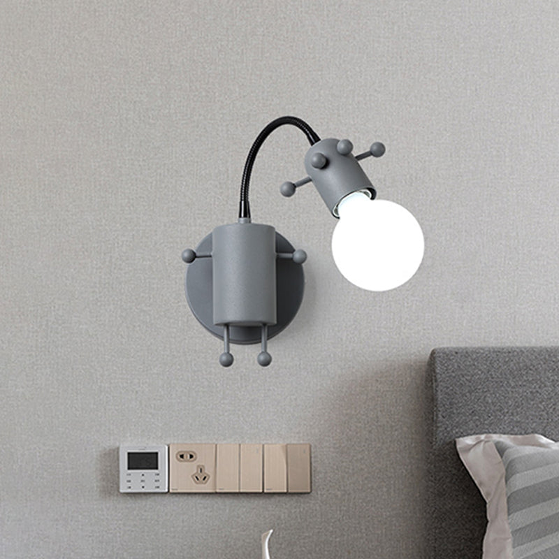 Open Bulb Adjustable Wall Lamp Modernist Metal 1 Head Wall Mount Lighting in Grey/White/Green