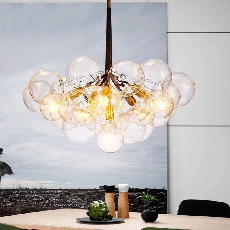 Luce a bolla di vetro trasparente Luce moderna semplicità soggiorno Lampada lampadario con catena regolabile da 47 "