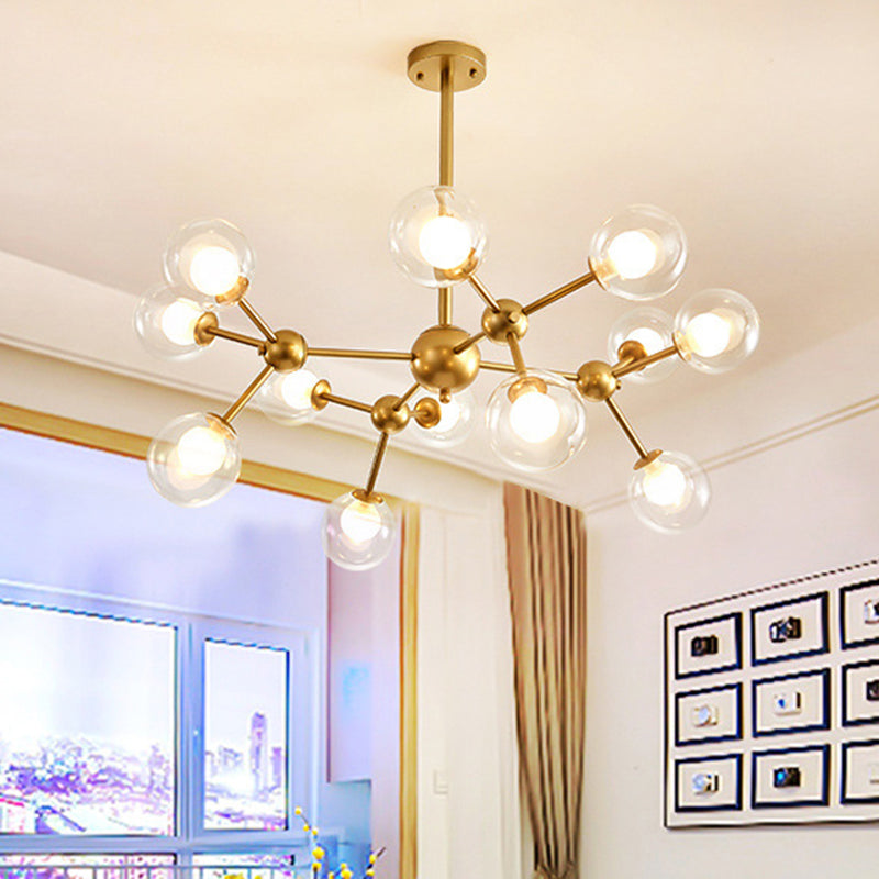 Clear Globe Shape Glass Chandelier Light Molecular Frosted Iron Modern Pendant Lighting in Gold