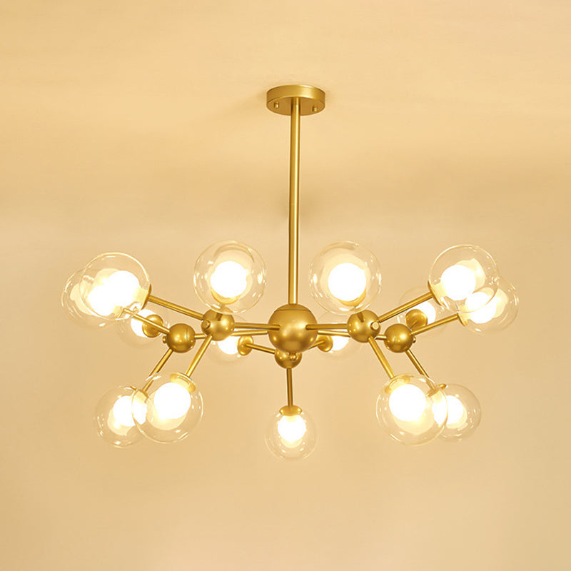 Clear Globe Shape Glass Chandelier Light Molecular Frosted Iron Modern Pendant Lighting in Gold