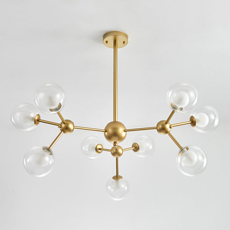 Klarer Globusformglas Kronleuchter Licht Molekular Frosted Iron Modern Anhängerbeleuchtung in Gold