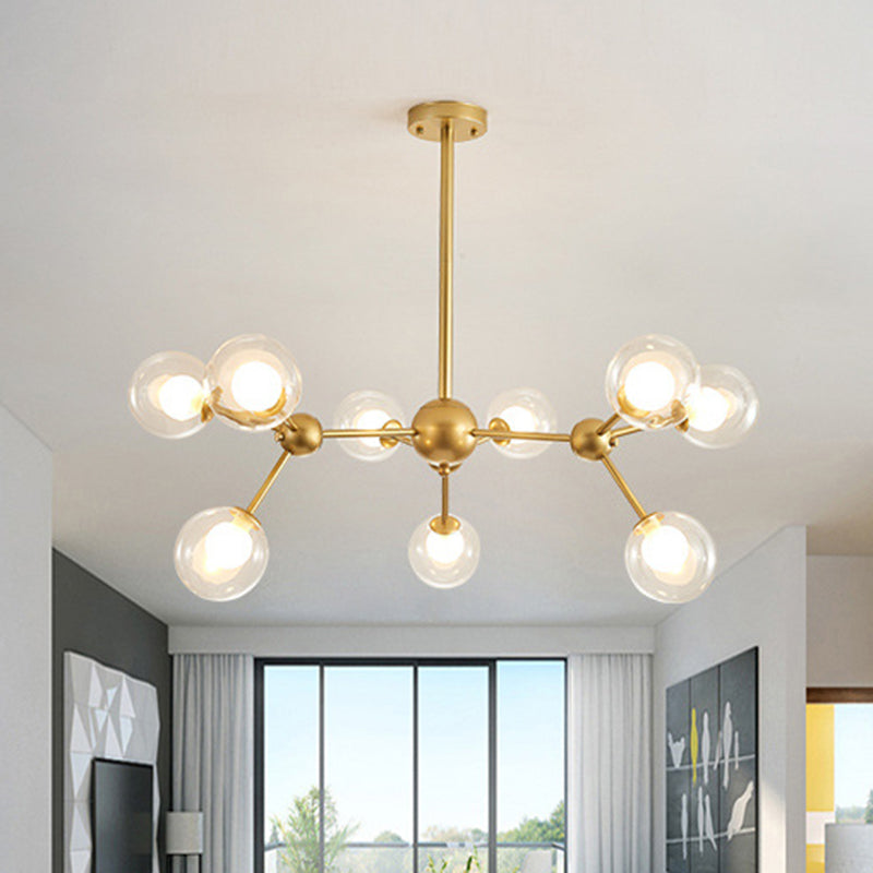 Clear Globe Shape Glass Chandelier Light Molecular Frosted Iron Modern Pendant Lighting in Gold