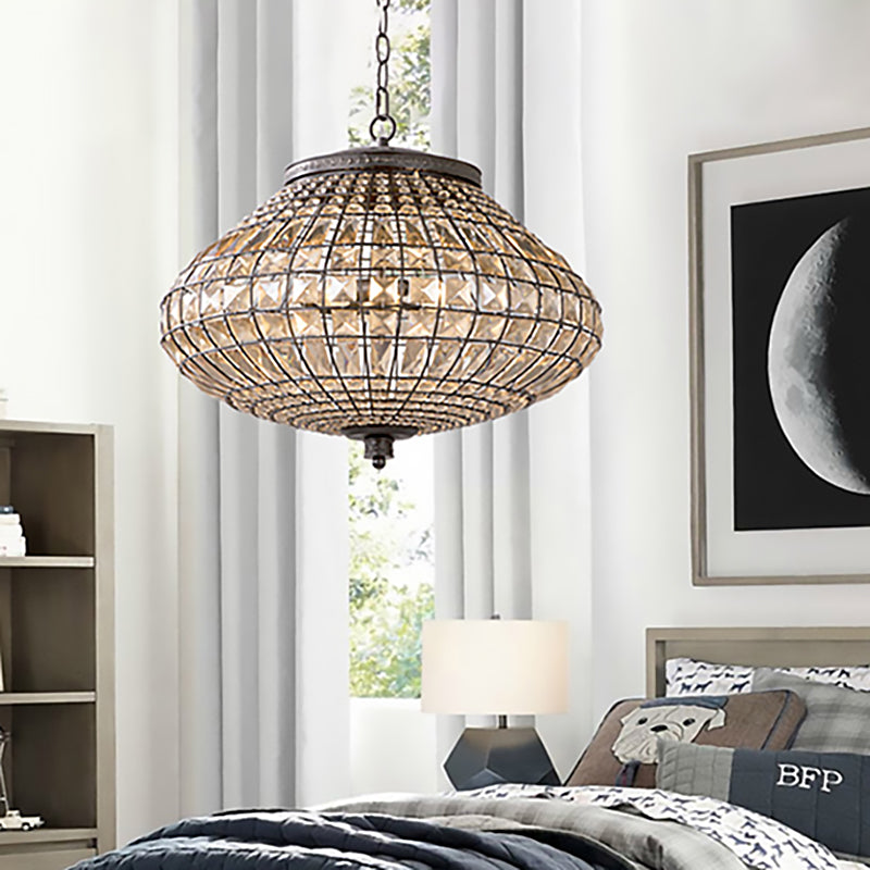 Suspension en cristal PENDANT LAMPE VINTAGE 3 LUMILES LUMIÈRE PROSIBLE AVEC DE L'OBEI AU BRONZE POUR LA CHAMBRE