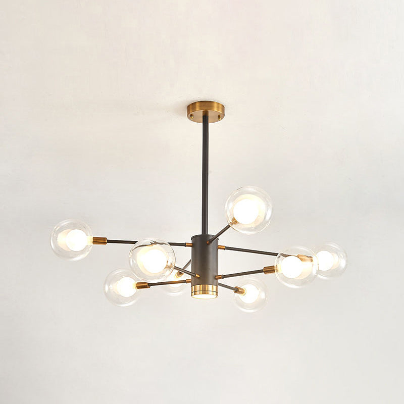 Globe Suspension Hanging Pendant Light Modern Style Corridor Clear Glass Chandelier in Frosted Spray Paint Finish