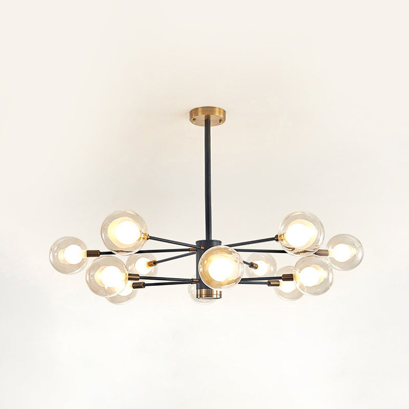Globe Suspension Hanging Pendant Light Modern Style Corridor Clear Glass Chandelier in Frosted Spray Paint Finish