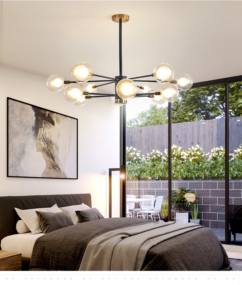 Globe Suspension Hanging Pendant Light Modern Style Corridor Clear Glass Chandelier in Frosted Spray Paint Finish