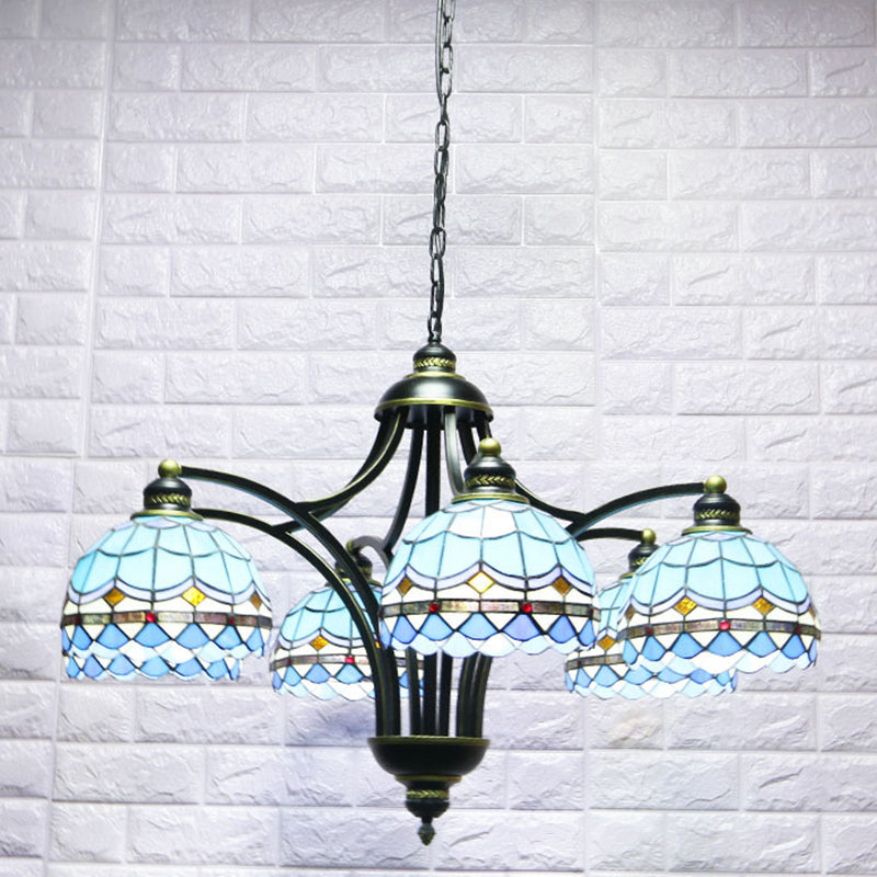 Blue Trened Tloorn Tiffany Chandelier 6-Light 23,5 "de large salon suspendu avec chaîne réglable