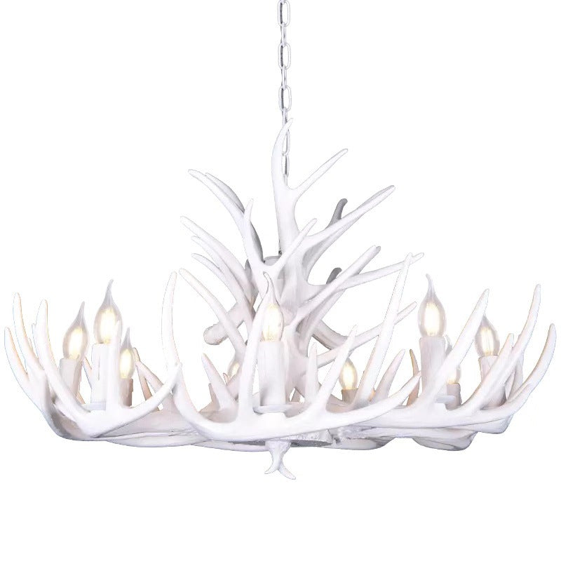 Résine rétro de rétro à corne lustre de style rustique de style rustique Lampe à lampe à lampe à la lampe en blanc