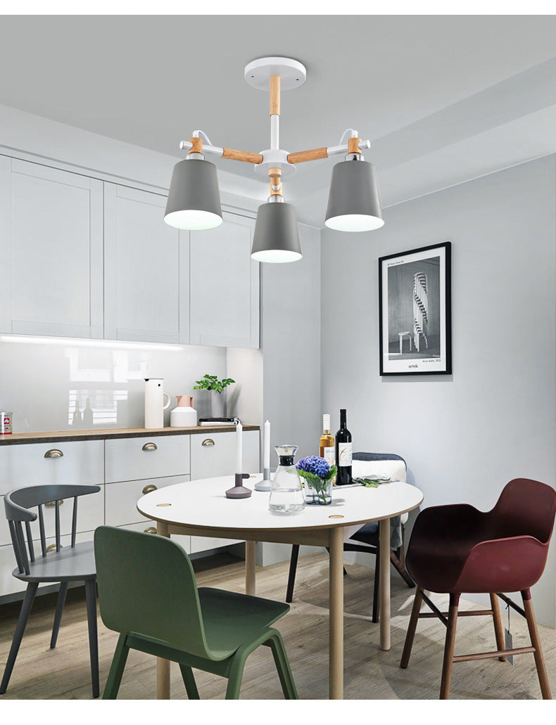 Mehrfarbige optionale massive Holzkronleuchter-Einfachheit moderne Wohnzimmerbeleuchtungslampe mit Abwärtsmetallschatten