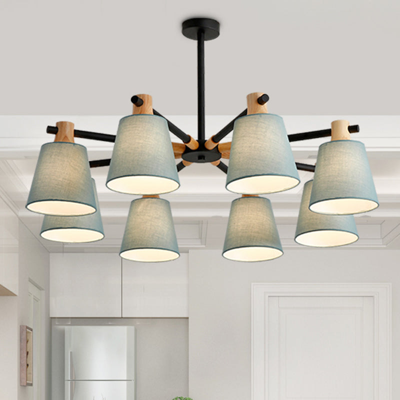 Kegelstoff Lampenschirm Kronleuchter helles Holz moderne Einfachheit hängende Licht für Esszimmer Schlafzimmer