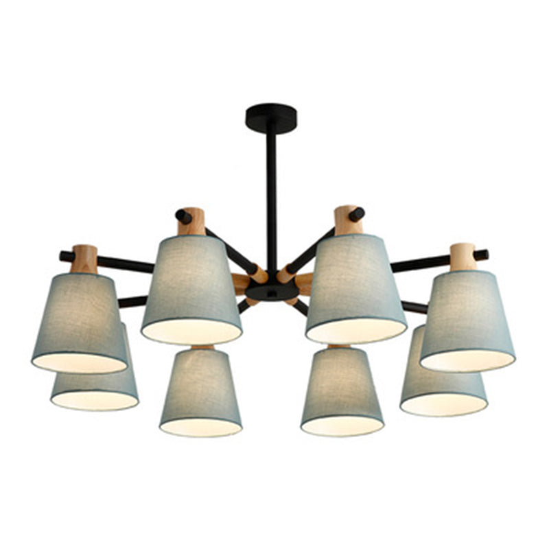 Cone Fabric Lampshade Chandelier Light Wooden Modern Simplicity Hanging Light for Dining Room Bedroom