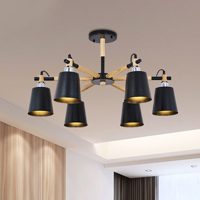 Esszimmer Anhängerlampe moderner Holzminimalismus hängende Licht mit Abwärts -Metall -Cloke -Schatten