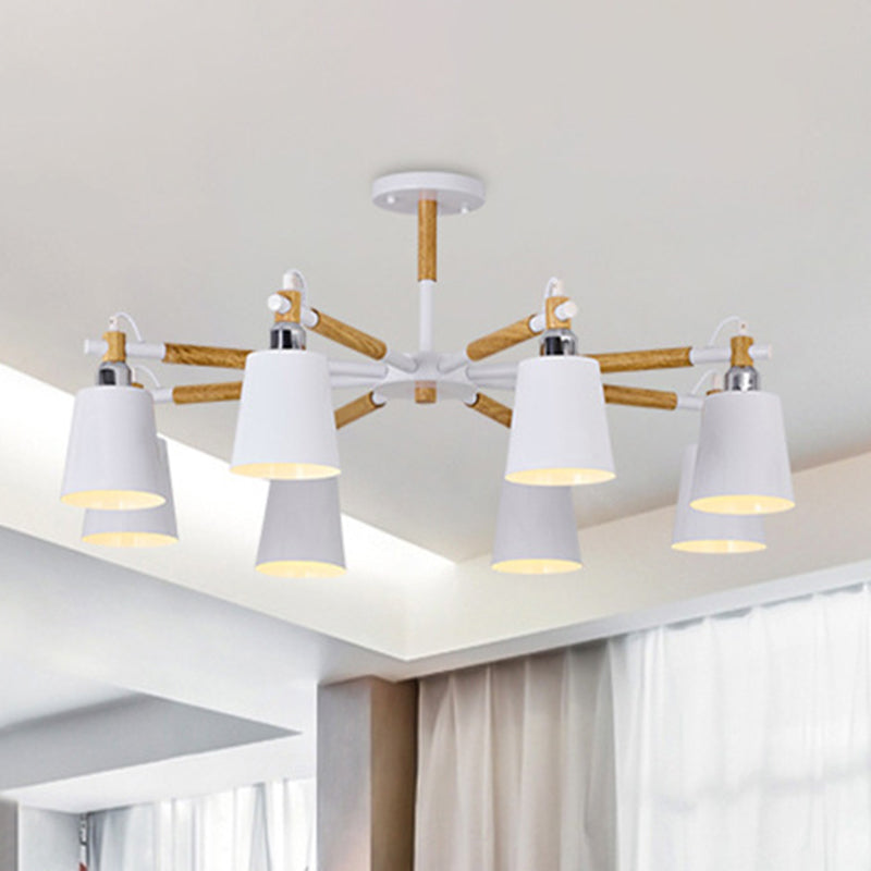 Dining Room Pendant Lamp Modern Wooden Minimalism Hanging Light with Downward Metal Cloche Shade