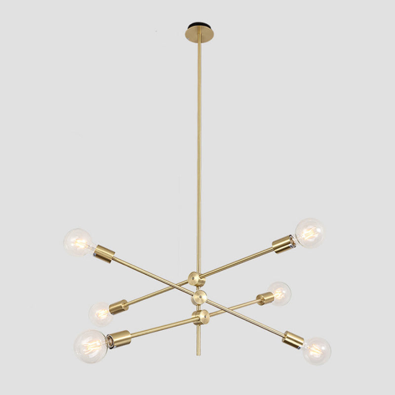 Postmodern Geometric Lines Chandelier Lamp Metal Bedroom Hanging Light in Gold with Transparent Glass Shade